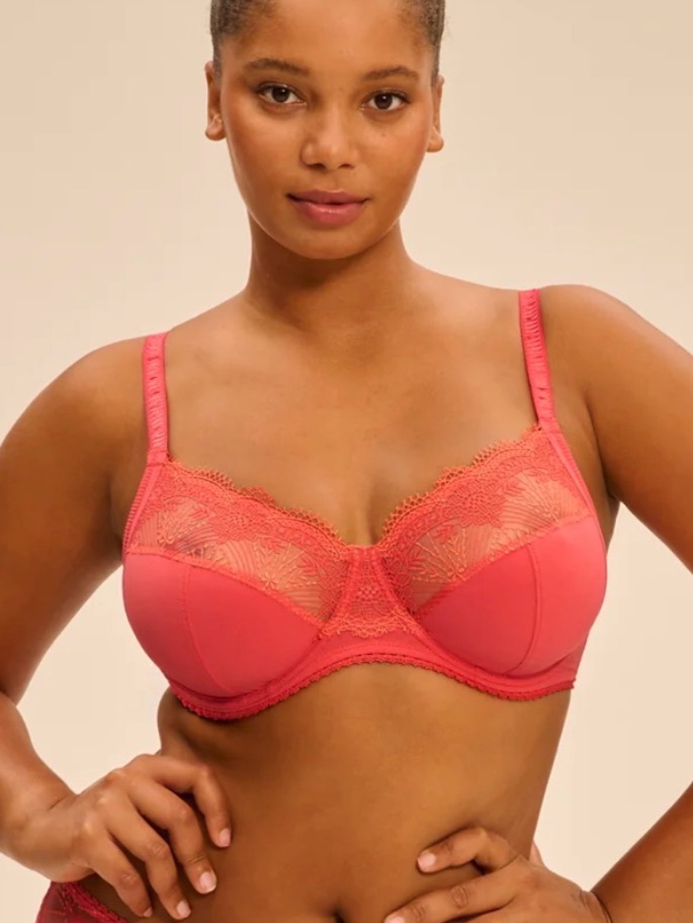 NWT Simone Perele Allure Coral Lace Underwire Bra Floral Embroidery 36D